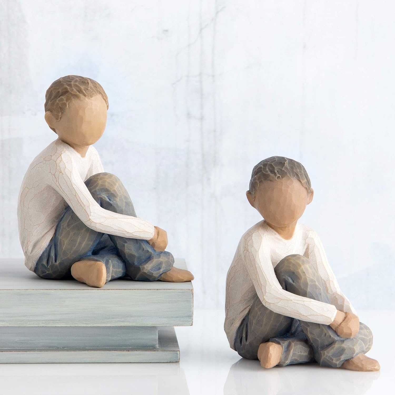 image:imageWillow Tree Caring Child Nurtured by Your Loving Care Seated Boy Figure in Blue Jeans Works Well in Groupings That Reflect Family Relationships Sculpted HandPainted Figure
