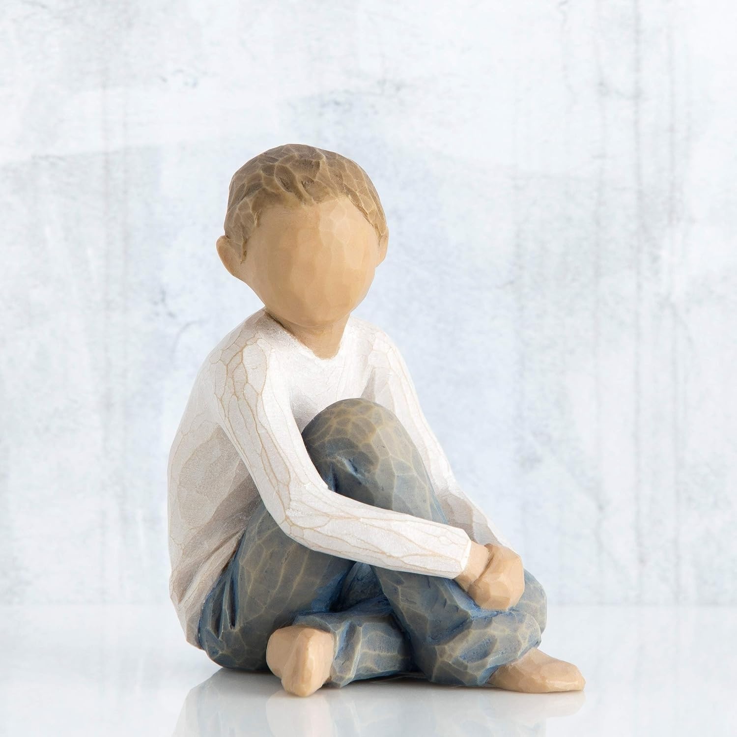 image:imageWillow Tree Caring Child Nurtured by Your Loving Care Seated Boy Figure in Blue Jeans Works Well in Groupings That Reflect Family Relationships Sculpted HandPainted Figure