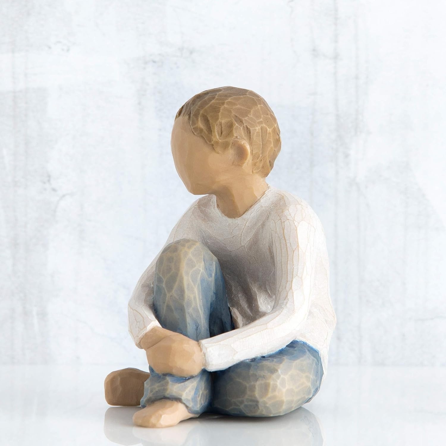 image:imageWillow Tree Caring Child Nurtured by Your Loving Care Seated Boy Figure in Blue Jeans Works Well in Groupings That Reflect Family Relationships Sculpted HandPainted Figure