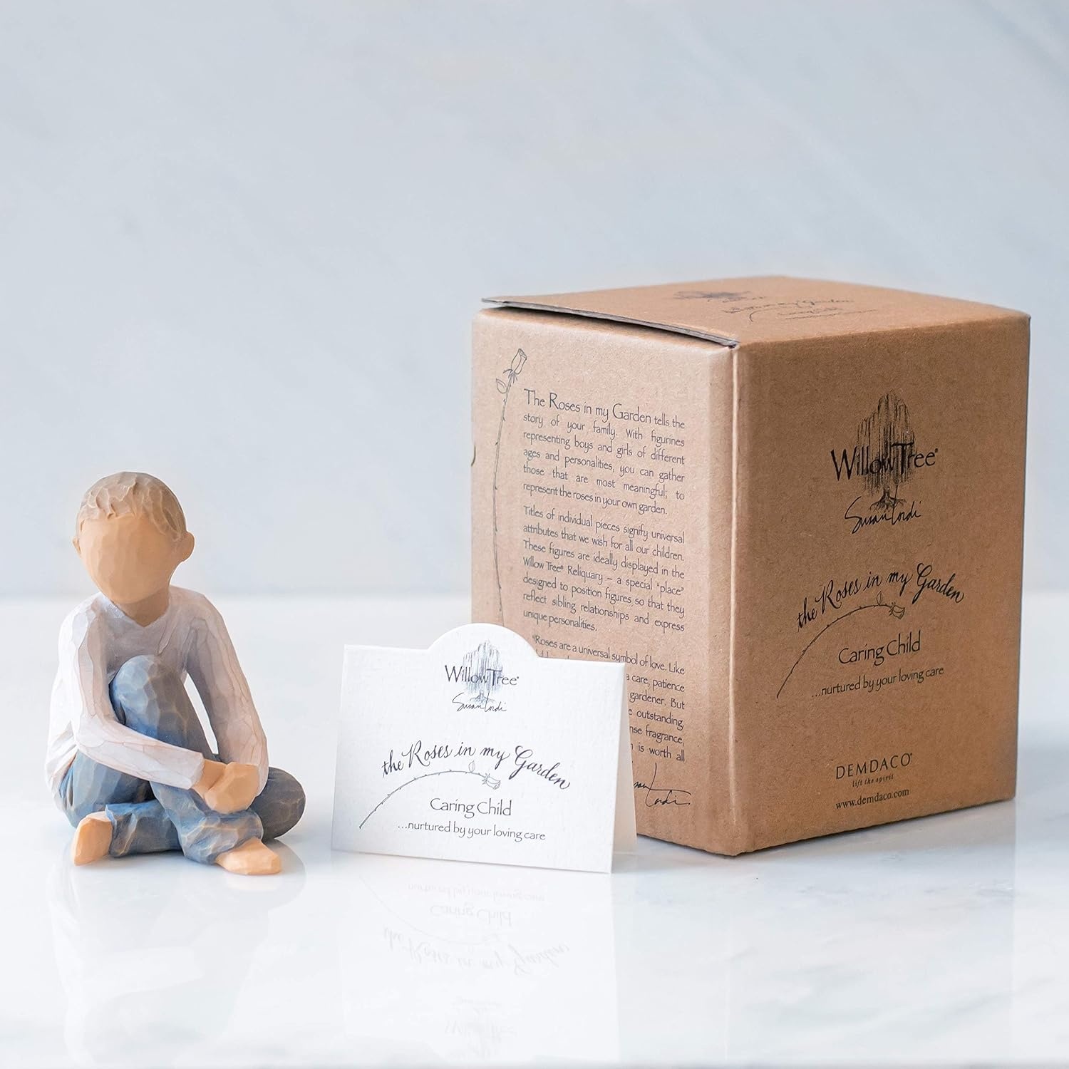 image:imageWillow Tree Caring Child Nurtured by Your Loving Care Seated Boy Figure in Blue Jeans Works Well in Groupings That Reflect Family Relationships Sculpted HandPainted Figure