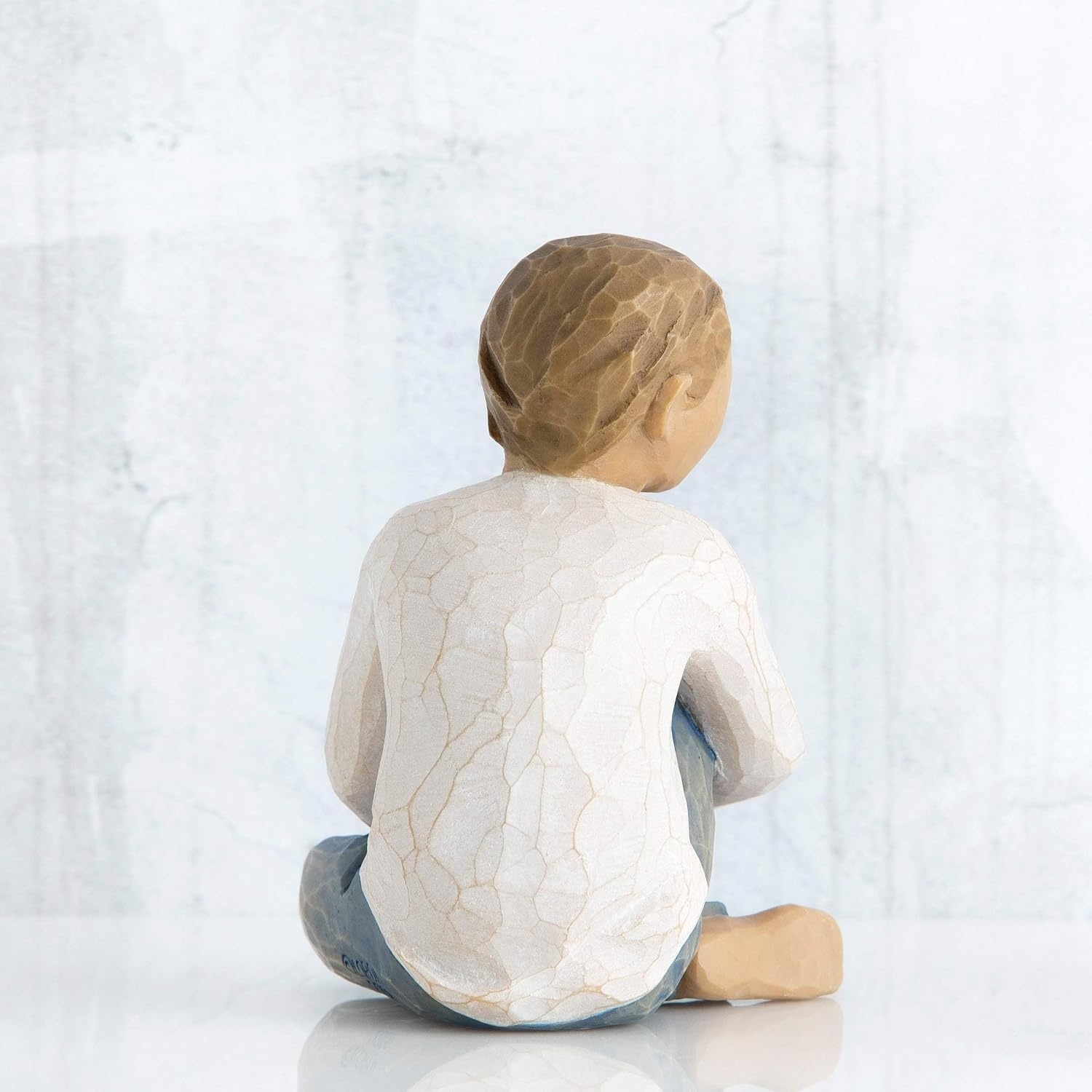 image:imageWillow Tree Caring Child Nurtured by Your Loving Care Seated Boy Figure in Blue Jeans Works Well in Groupings That Reflect Family Relationships Sculpted HandPainted Figure
