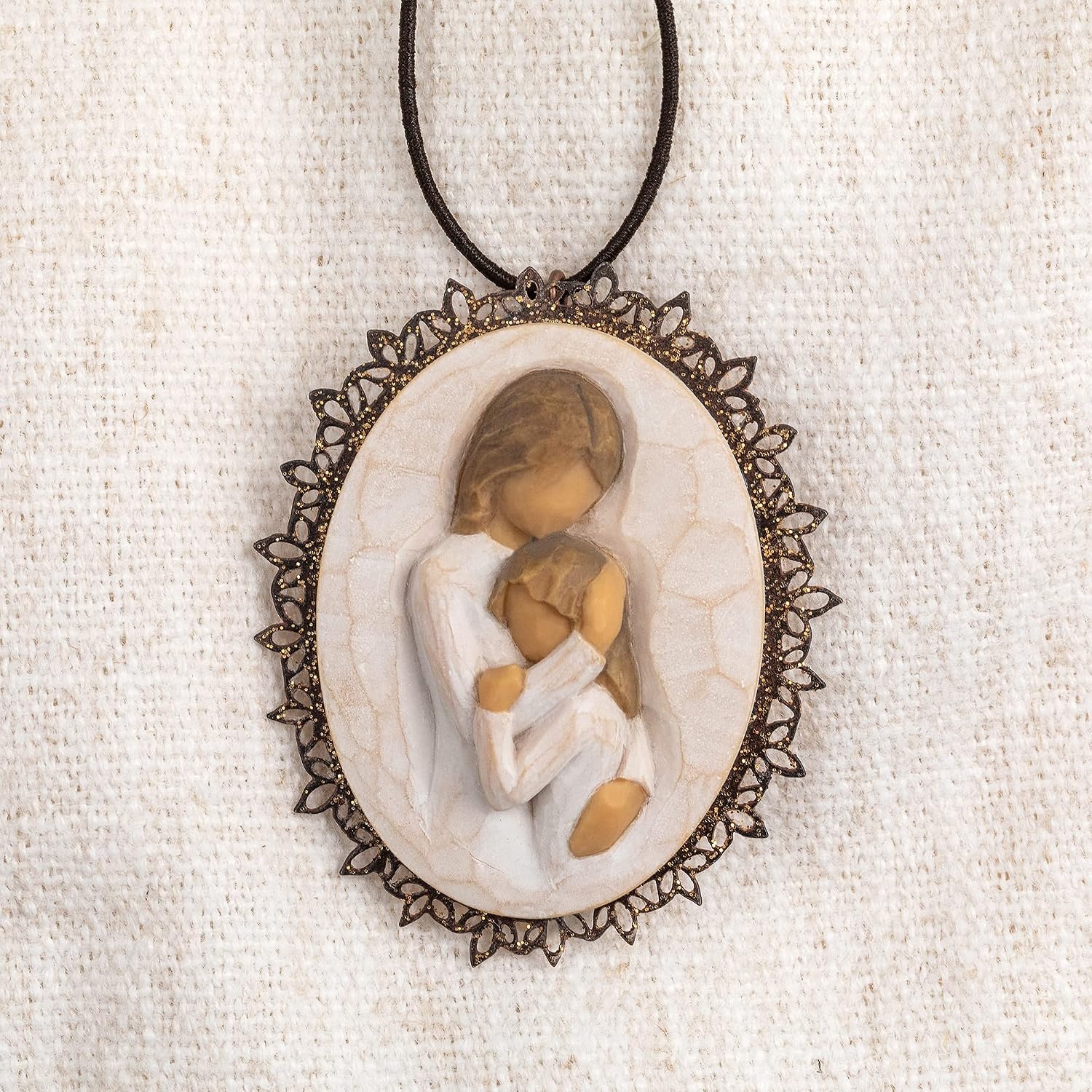 image:imageWillow Tree Remembrance MetalEdged Ornament HandPainted Bas Relief BasRelief Figure Holding Rosemary Rust Filigree Edge Cast from a Susan Lordi Original Carving Ready to HangClose to Me