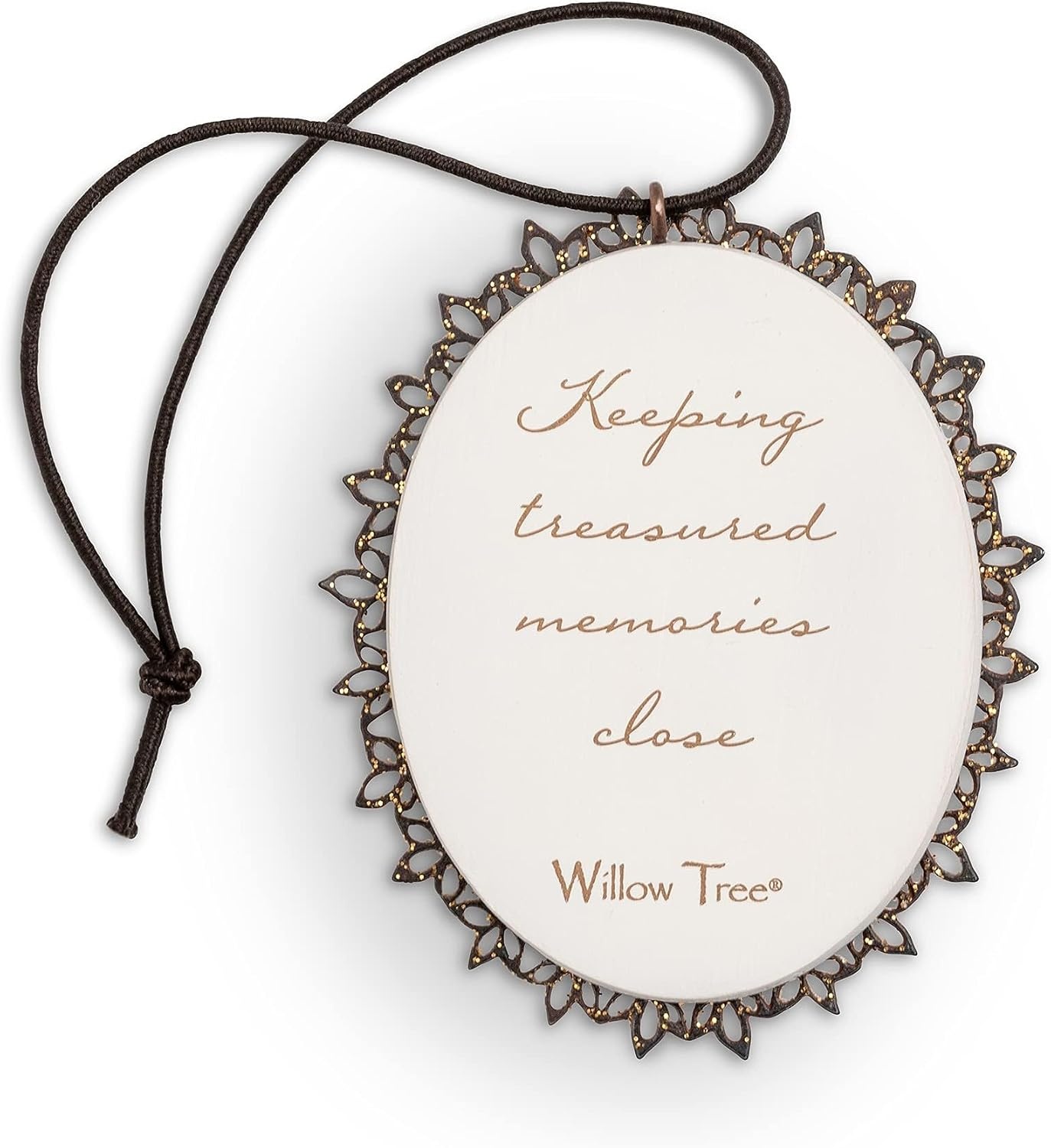 image:imageWillow Tree Remembrance MetalEdged Ornament HandPainted Bas Relief BasRelief Figure Holding Rosemary Rust Filigree Edge Cast from a Susan Lordi Original Carving Ready to HangRemembrance