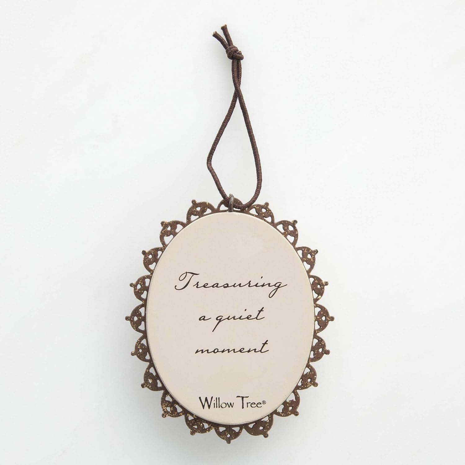 image:imageWillow Tree Remembrance MetalEdged Ornament HandPainted Bas Relief BasRelief Figure Holding Rosemary Rust Filigree Edge Cast from a Susan Lordi Original Carving Ready to HangTenderness