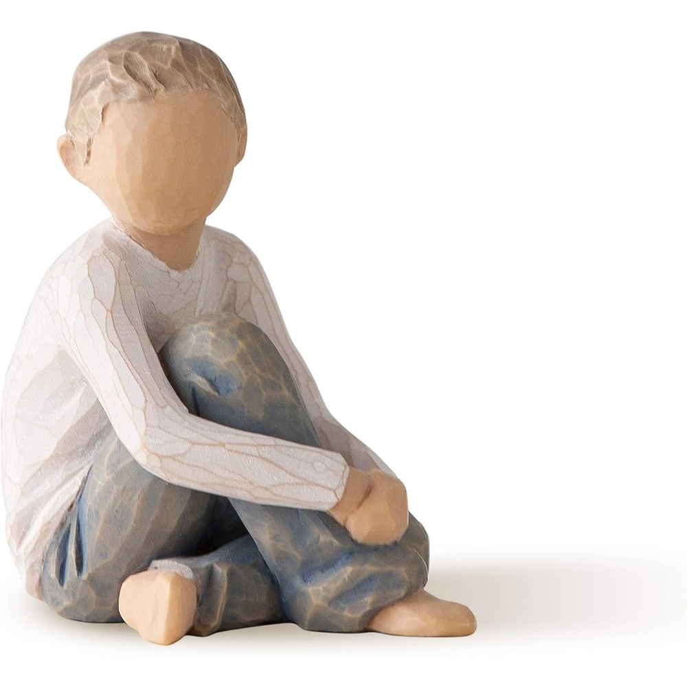 image:imageWillow Tree Caring Child Nurtured by Your Loving Care Seated Boy Figure in Blue Jeans Works Well in Groupings That Reflect Family Relationships Sculpted HandPainted Figure