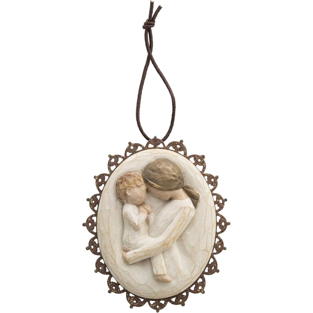 image:imageWillow Tree Remembrance MetalEdged Ornament HandPainted Bas Relief BasRelief Figure Holding Rosemary Rust Filigree Edge Cast from a Susan Lordi Original Carving Ready to HangTenderness