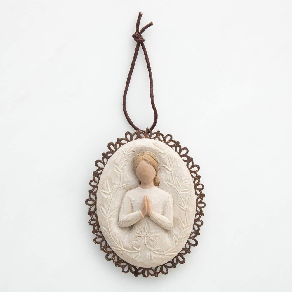 image:imageWillow Tree Remembrance MetalEdged Ornament HandPainted Bas Relief BasRelief Figure Holding Rosemary Rust Filigree Edge Cast from a Susan Lordi Original Carving Ready to Hanga tree a prayer