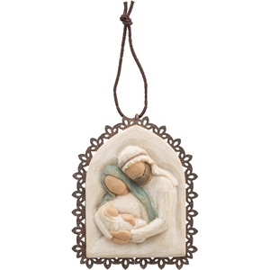 Willow Tree Heart of Gold Metal-Edged Ornament, Sculpted Hand-Painted Bas Relief | Sentimental Keepsake Gift for Loved Ones, Cast from a Susan Lordi Original Carving, Cast Resin, Ready to Hang(Holy Family Metal-Edged)