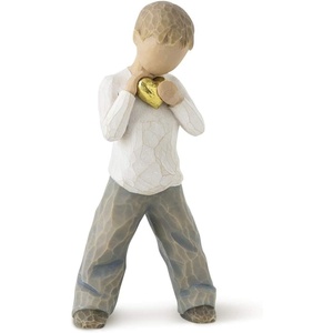 Willow Tree Heart of Gold, Sculpted Hand-Painted Figure | Holds Gold-Leaf Heart to Chest, Cream Shirt and Blue Jeans, Love and Sympathy Gift, Cast from a Susan Lordi Original Carving