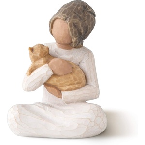 Willow Tree Kindness (Girl Darker Skin Tone & Hair Color), Above All, Kindness, Expresses Relationship with A Much-Loved Pet, A Gift to Celebrate Adoption, Cat Owners, Sculpted Hand-Painted Figure