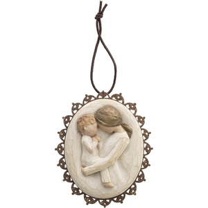 Willow Tree Remembrance Metal-Edged Ornament, Hand-Painted Bas Relief | Bas-Relief Figure Holding Rosemary, Rust Filigree Edge, Cast from a Susan Lordi Original Carving, Ready to Hang(Tenderness)