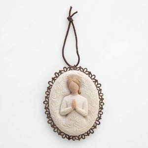 Willow Tree Remembrance Metal-Edged Ornament, Hand-Painted Bas Relief | Bas-Relief Figure Holding Rosemary, Rust Filigree Edge, Cast from a Susan Lordi Original Carving, Ready to Hang(a tree  a prayer)