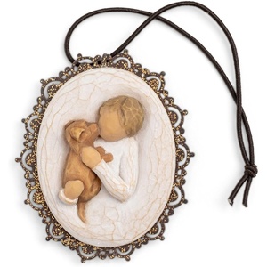 Willow Tree Remembrance Metal-Edged Ornament, Hand-Painted Bas Relief | Bas-Relief Figure Holding Rosemary, Rust Filigree Edge, Cast from a Susan Lordi Original Carving, Ready to Hang(Kindness (boy))