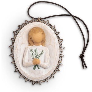 Willow Tree Remembrance Metal-Edged Ornament, Hand-Painted Bas Relief | Bas-Relief Figure Holding Rosemary, Rust Filigree Edge, Cast from a Susan Lordi Original Carving, Ready to Hang(Remembrance)