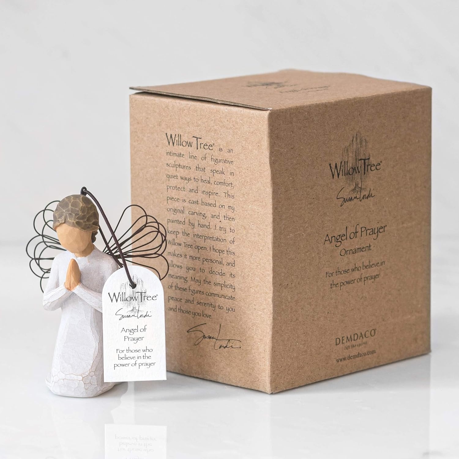 image:imageWillow Tree Angel of Prayer Ornament Sculpted HandPainted Figure Kneeling Angel With Hands in Prayer Cream Dress and Wire Wings Gift of Faith Cast from a Susan Lordi Original Carving