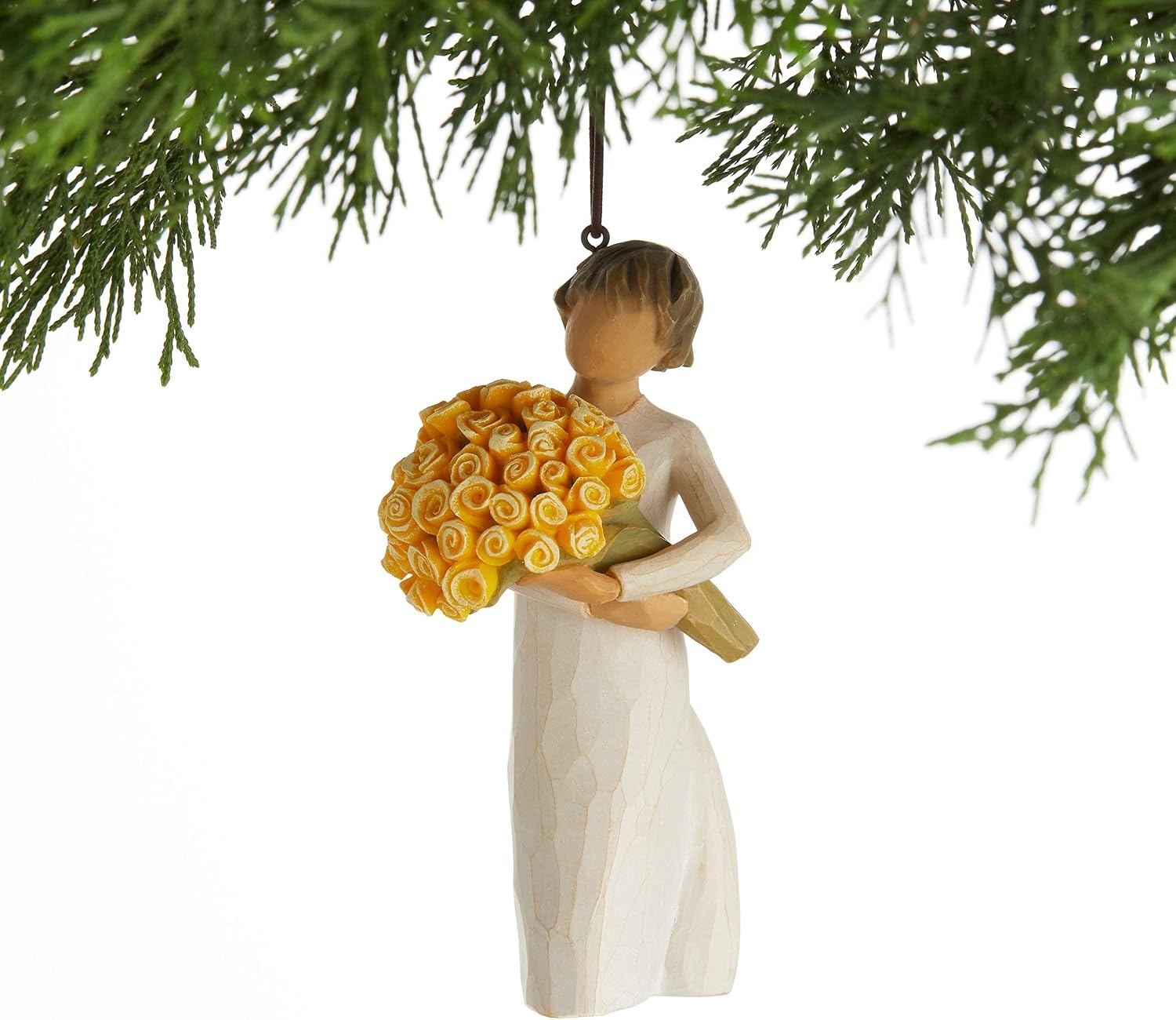 image:imageWillow Tree Good Cheer Ornament Sculpted HandPainted Figure Figure Holding Yellow Rose Bouquet Happiness and Congratulations Gift Cast from a Susan Lordi Original CarvingModern