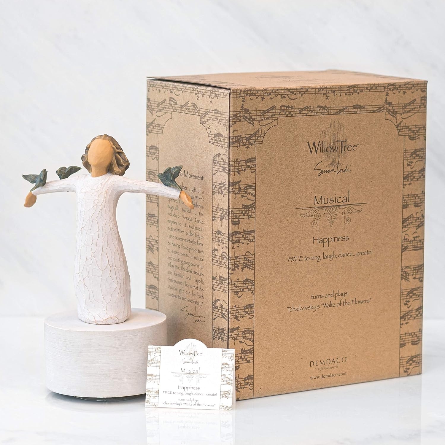 image:imageWillow Tree Happiness Musical Sculpted HandPainted Musical Figure Plays a Melody Designed by Artist Susan Lordi Sentiment on Enclosure Card Ready to Display on Shelf or Table