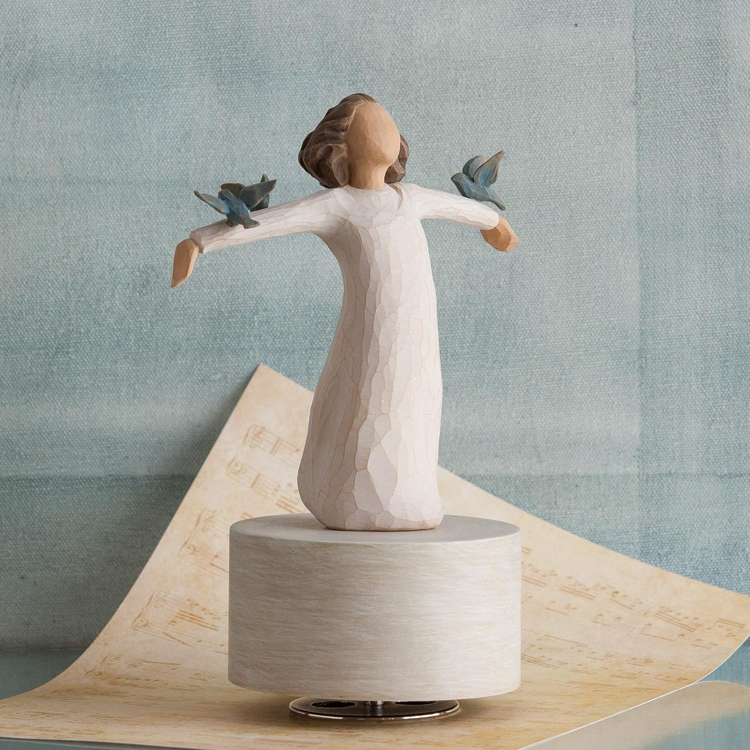 image:imageWillow Tree Happiness Musical Sculpted HandPainted Musical Figure Plays a Melody Designed by Artist Susan Lordi Sentiment on Enclosure Card Ready to Display on Shelf or Table