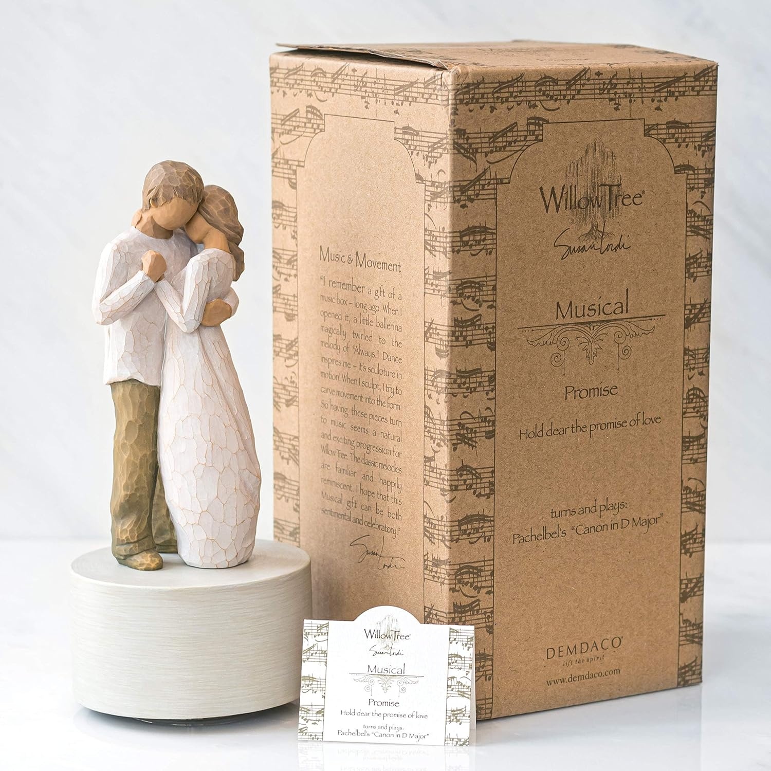image:imageWillow Tree Promise Musical Plays Pachelbels Canon in D Major Hold Dear The Promise of Love Gift for Bridal Shower Wedding Anniversary Valentines Day Sculpted HandPainted Musical Figure Plays a Melody Designed by Artist Susan Lordi Sentiment on Enclosure Card Ready to Display on Shelf or Table