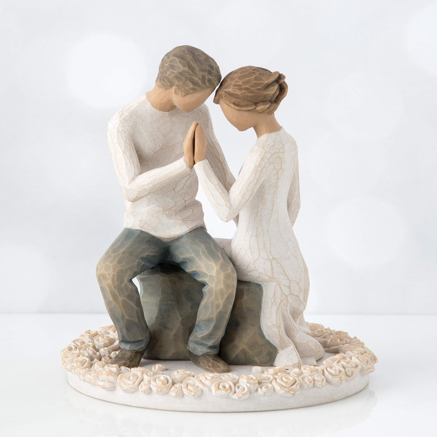 image:imageWillow Tree Promise Sculpted HandPainted Cake Topper Cast from a Susan Lordi Original Carving Carved Flower Base LeadFree and FoodSafe Materials Sentiment on Enclosure CardPromise
