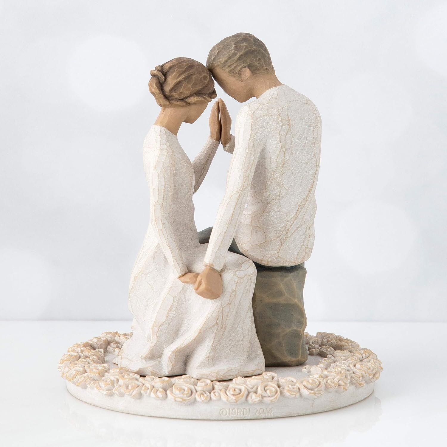 image:imageWillow Tree Promise Sculpted HandPainted Cake Topper Cast from a Susan Lordi Original Carving Carved Flower Base LeadFree and FoodSafe Materials Sentiment on Enclosure CardPromise