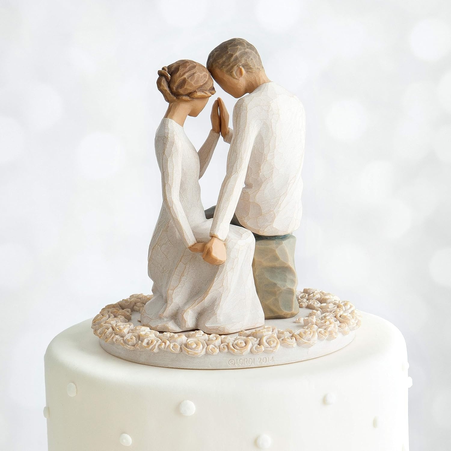 image:imageWillow Tree Promise Sculpted HandPainted Cake Topper Cast from a Susan Lordi Original Carving Carved Flower Base LeadFree and FoodSafe Materials Sentiment on Enclosure CardPromise