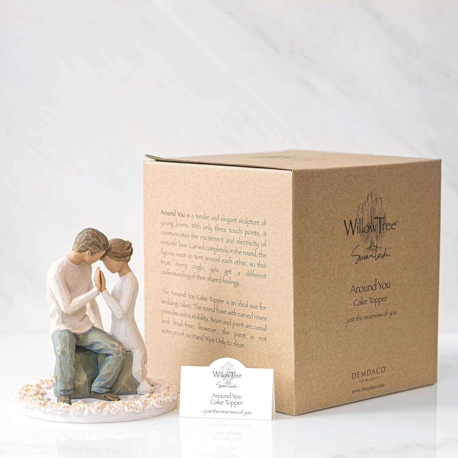 image:imageWillow Tree Promise Sculpted HandPainted Cake Topper Cast from a Susan Lordi Original Carving Carved Flower Base LeadFree and FoodSafe Materials Sentiment on Enclosure CardPromise