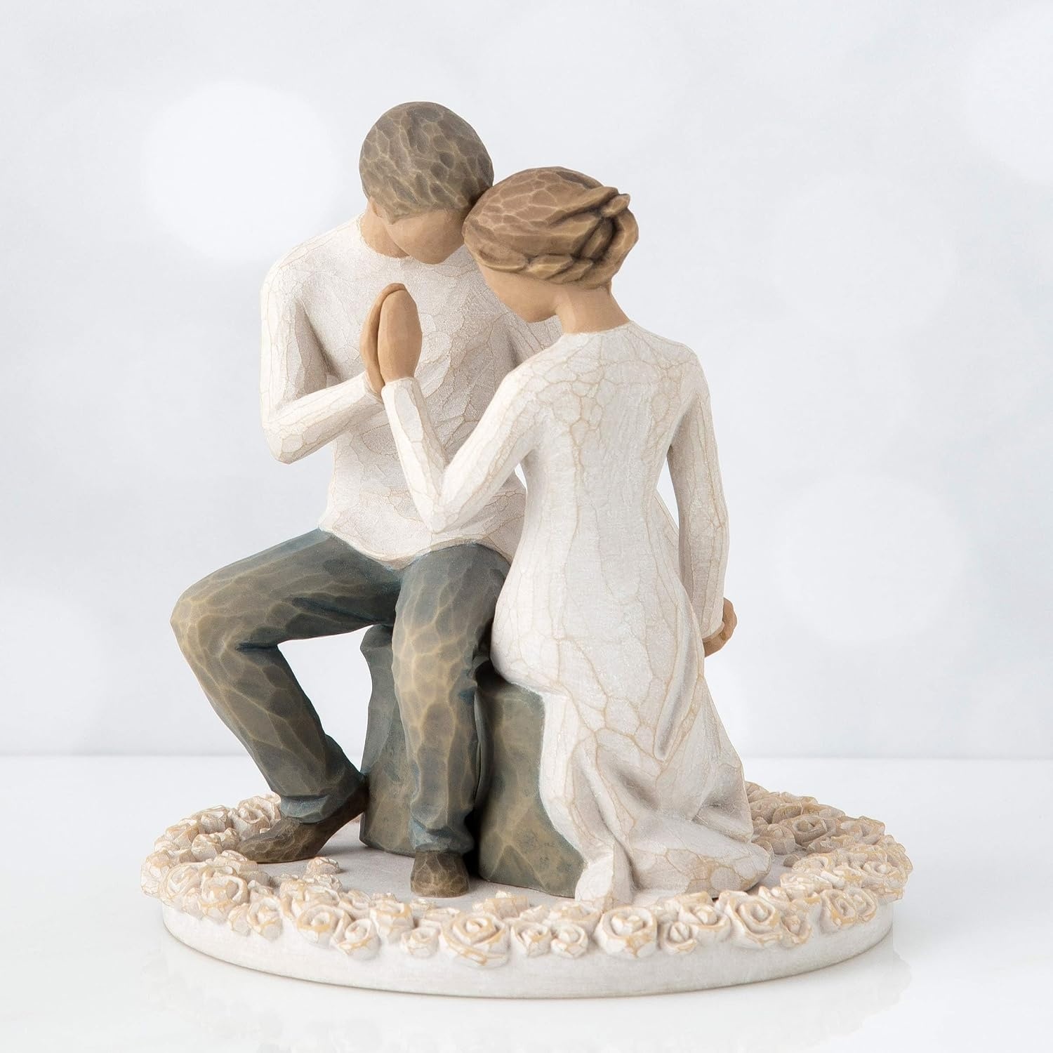 image:imageWillow Tree Promise Sculpted HandPainted Cake Topper Cast from a Susan Lordi Original Carving Carved Flower Base LeadFree and FoodSafe Materials Sentiment on Enclosure CardPromise