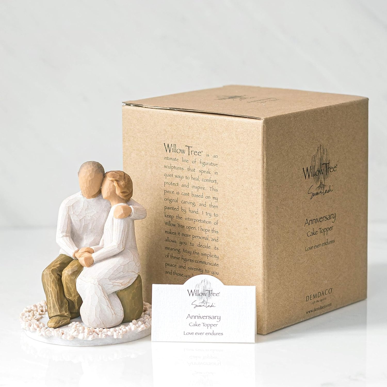 image:imageWillow Tree Promise Sculpted HandPainted Cake Topper Cast from a Susan Lordi Original Carving Carved Flower Base LeadFree and FoodSafe Materials Sentiment on Enclosure CardAnniversary