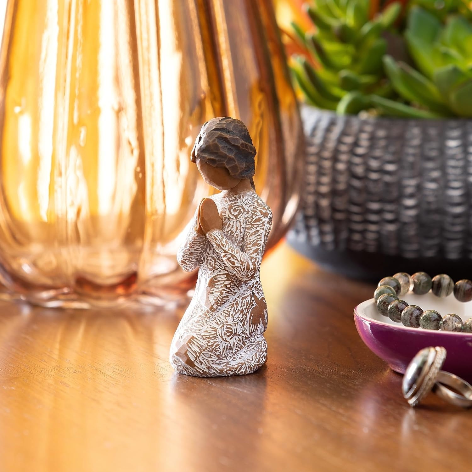 image:imageWillow Tree Sanctuary Sculpted HandPainted Figure with Gold Leaf Cast from a Susan Lordi Original Carving Gift Offering Comfort Peace Support and Inner Strength Includes Enclosure CardDarker Skin