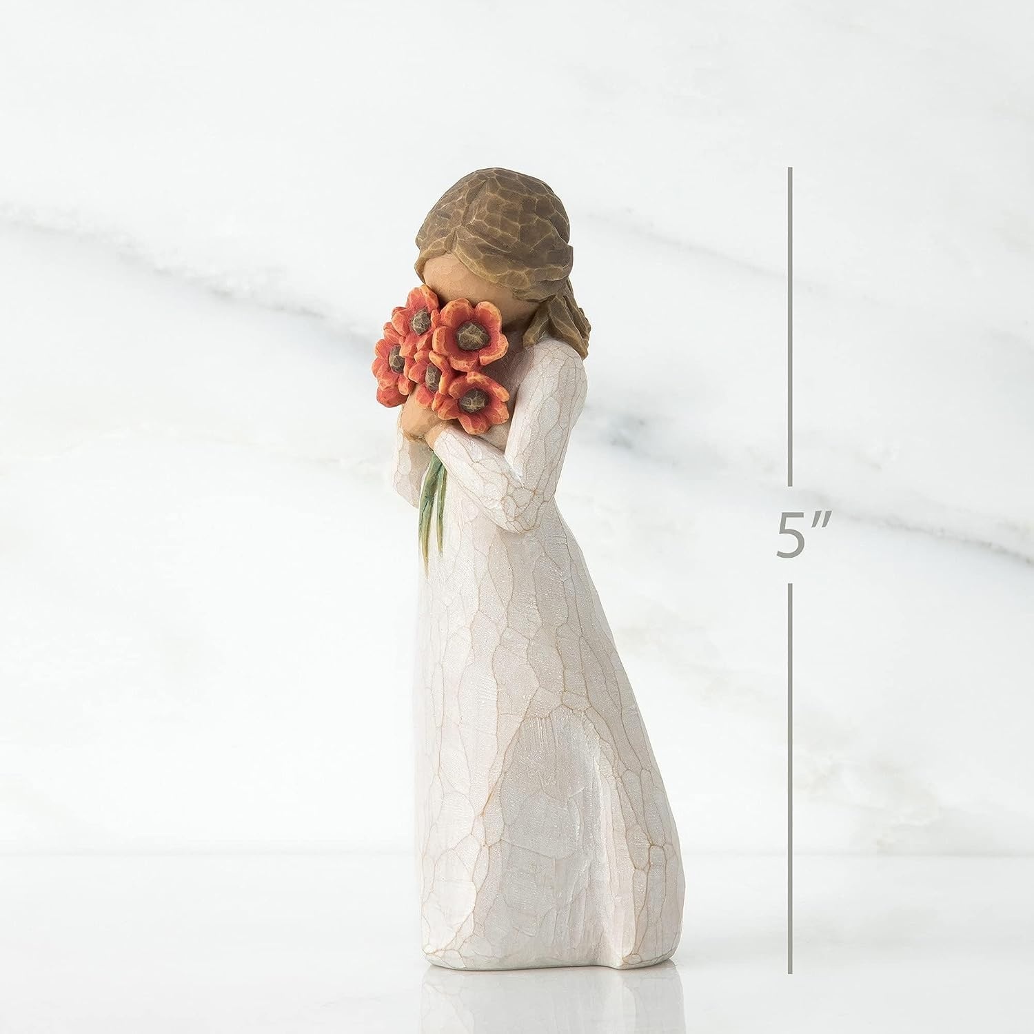 image:imageWillow Tree Surrounded by Love Sculpted HandPainted Figure Cast from a Susan Lordi Original Carving Gift Expressing Love and Caring Includes Enclosure Card Display on MantelRedorange Flowers