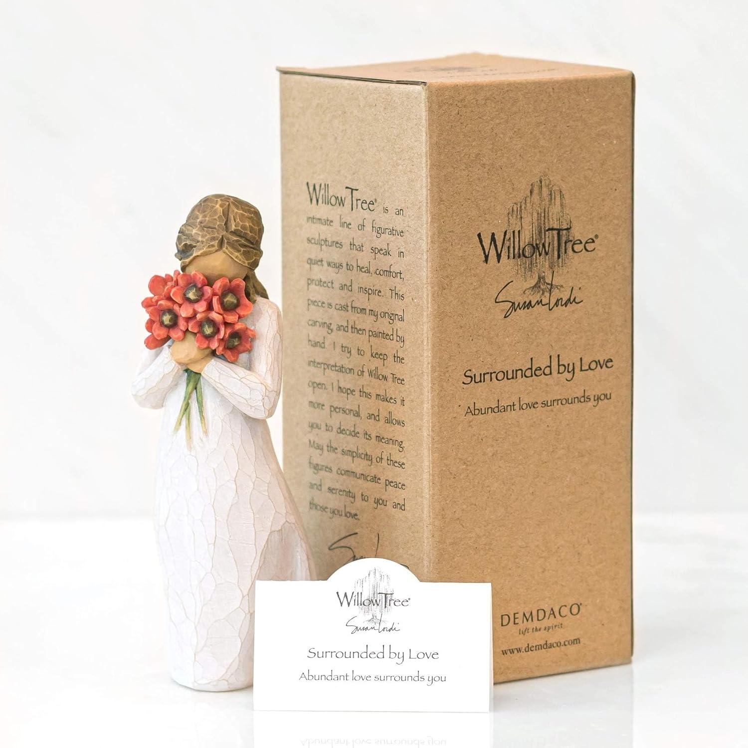 image:imageWillow Tree Surrounded by Love Sculpted HandPainted Figure Cast from a Susan Lordi Original Carving Gift Expressing Love and Caring Includes Enclosure Card Display on MantelRedorange Flowers