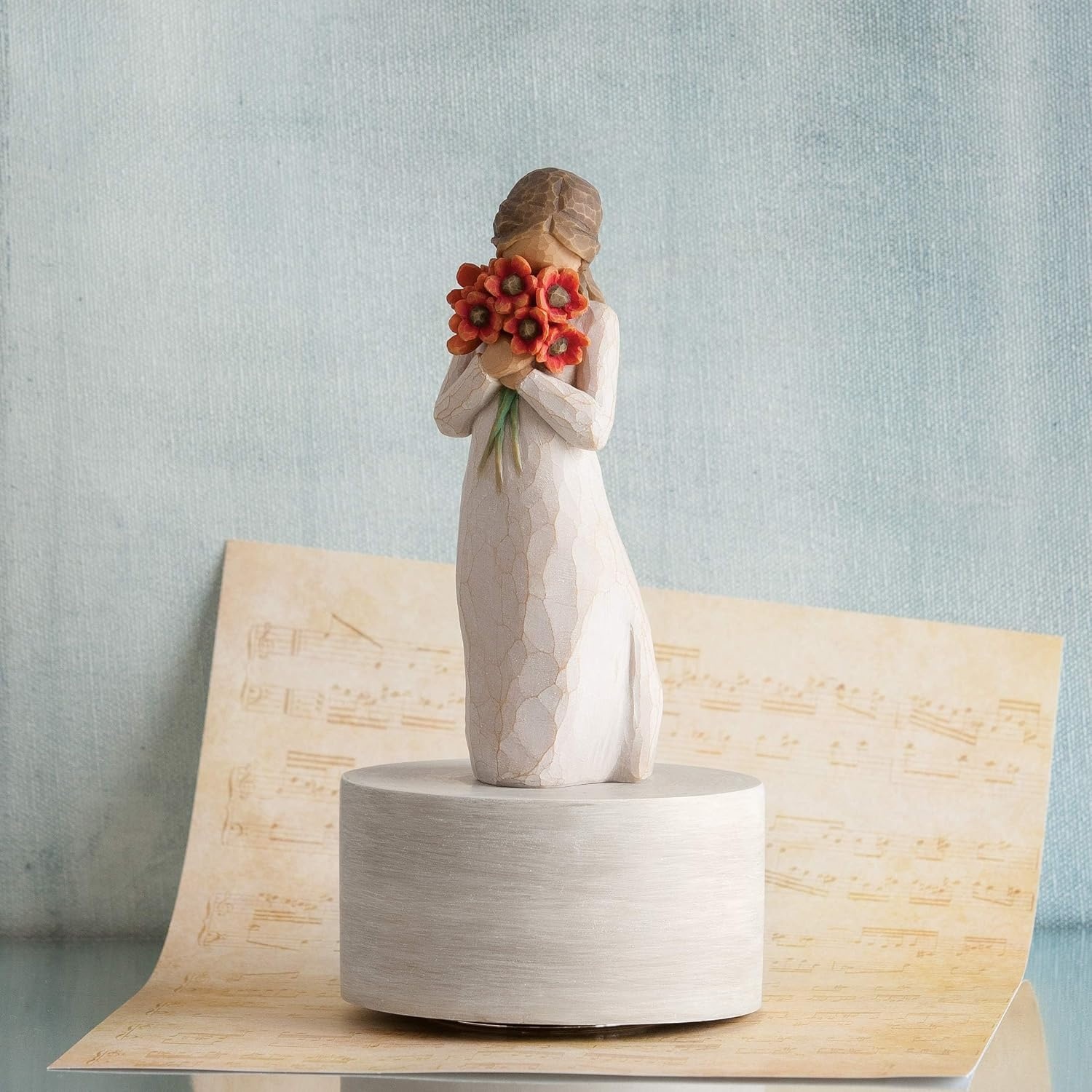 image:imageWillow Tree Surrounded by Love Sculpted HandPainted Musical Figure Plays a Melody Designed by Artist Susan Lordi Sentiment on Enclosure Card Ready to Display on Shelf or Table
