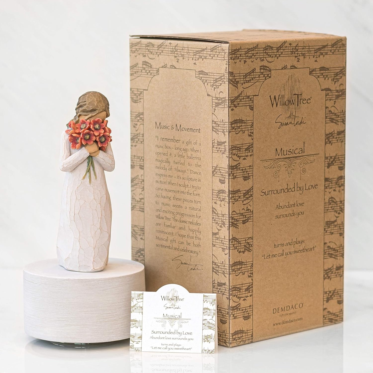 image:imageWillow Tree Surrounded by Love Sculpted HandPainted Musical Figure Plays a Melody Designed by Artist Susan Lordi Sentiment on Enclosure Card Ready to Display on Shelf or Table