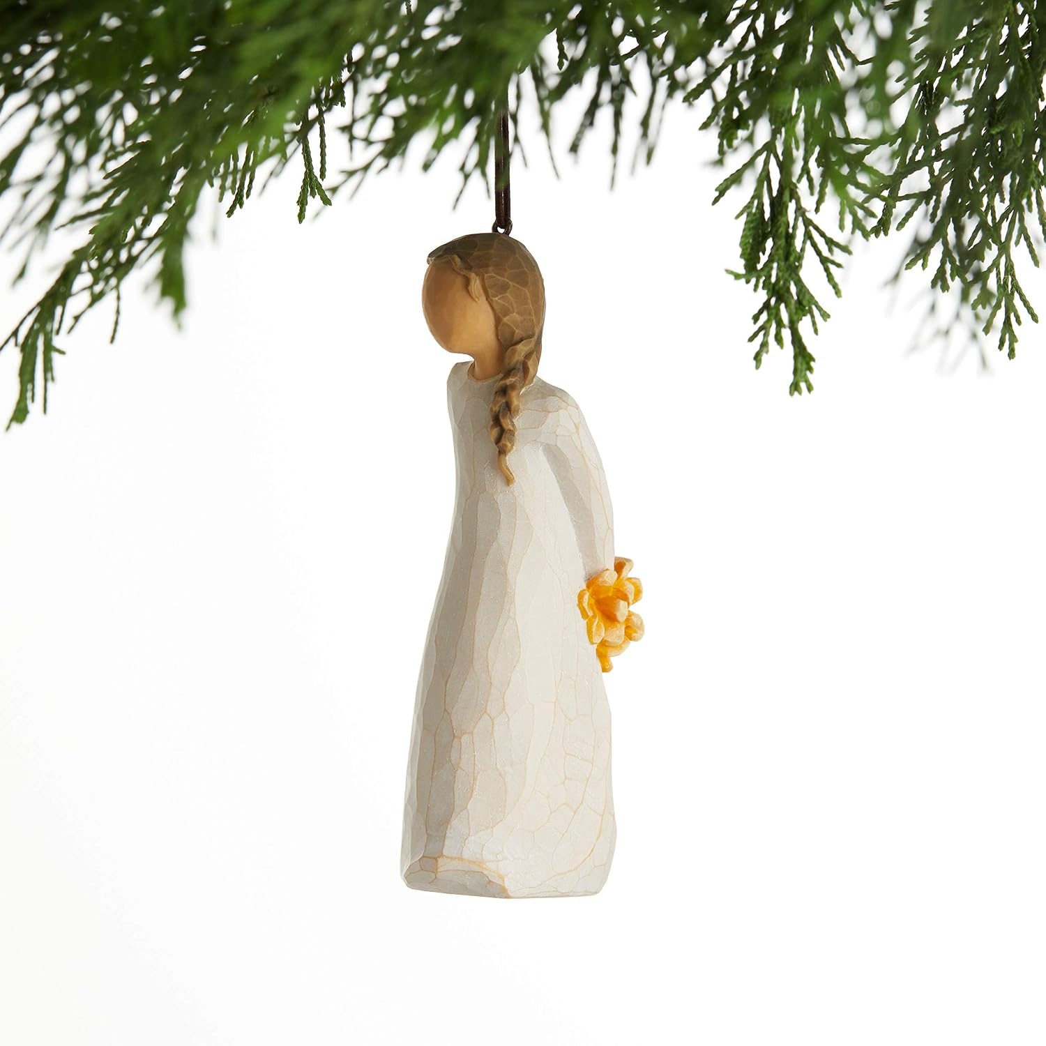 image:imageWillow Tree for You Ornament Sculpted HandPainted Figure Figure Holding Orange Daisy Bouquet Cream Dress Gift of Friendship Cast from a Susan Lordi Original Carving Ready to Hang