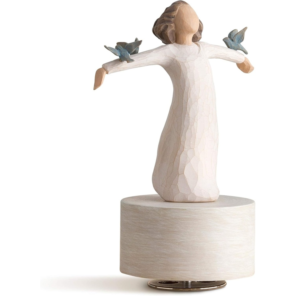 image:imageWillow Tree Happiness Musical Sculpted HandPainted Musical Figure Plays a Melody Designed by Artist Susan Lordi Sentiment on Enclosure Card Ready to Display on Shelf or Table