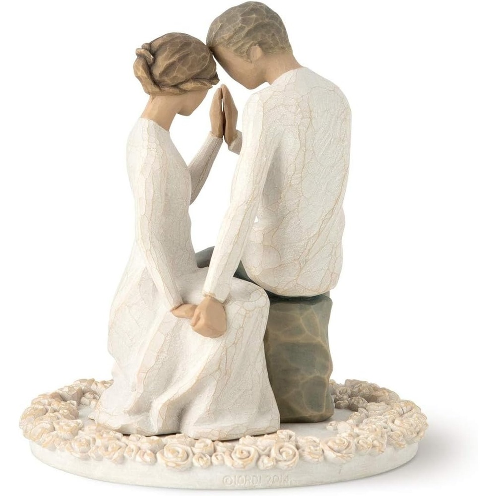 image:imageWillow Tree Promise Sculpted HandPainted Cake Topper Cast from a Susan Lordi Original Carving Carved Flower Base LeadFree and FoodSafe Materials Sentiment on Enclosure CardPromise
