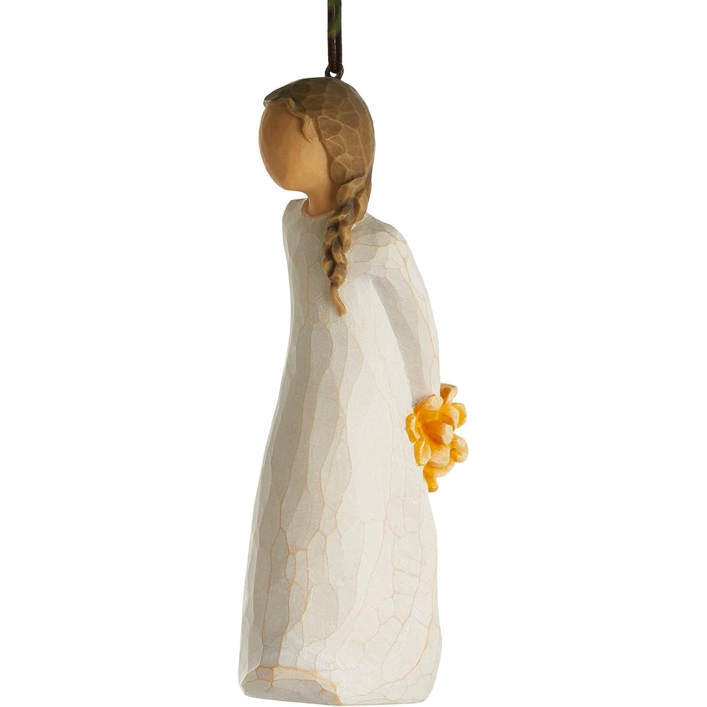 image:imageWillow Tree for You Ornament Sculpted HandPainted Figure Figure Holding Orange Daisy Bouquet Cream Dress Gift of Friendship Cast from a Susan Lordi Original Carving Ready to Hang