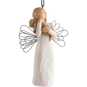 Willow Tree Angel of Friendship Ornament, Sculpted Hand-Painted Figure | Angel Holding a Brown Dog, Cream Dress and Wire Wings, Gift of Friendship, Cast from a Susan Lordi Original Carving