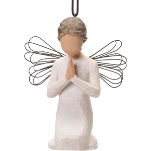 Willow Tree Angel of Prayer Ornament, Sculpted Hand-Painted Figure | Kneeling Angel With Hands in Prayer, Cream Dress and Wire Wings, Gift of Faith, Cast from a Susan Lordi Original Carving