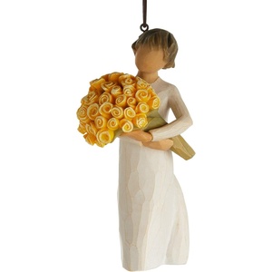 Willow Tree Good Cheer! Ornament, Sculpted Hand-Painted Figure | Figure Holding Yellow Rose Bouquet, Happiness and Congratulations Gift, Cast from a Susan Lordi Original Carving(Modern)