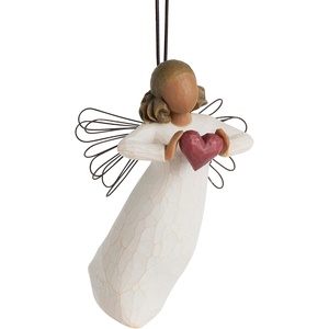 Willow Tree with Love Ornament, Sculpted Hand-Painted Angel | Angel Holding a Red Heart, Wire Wings, Love and Caring Gift, Cast from a Susan Lordi Original Carving, Ready to Hang
