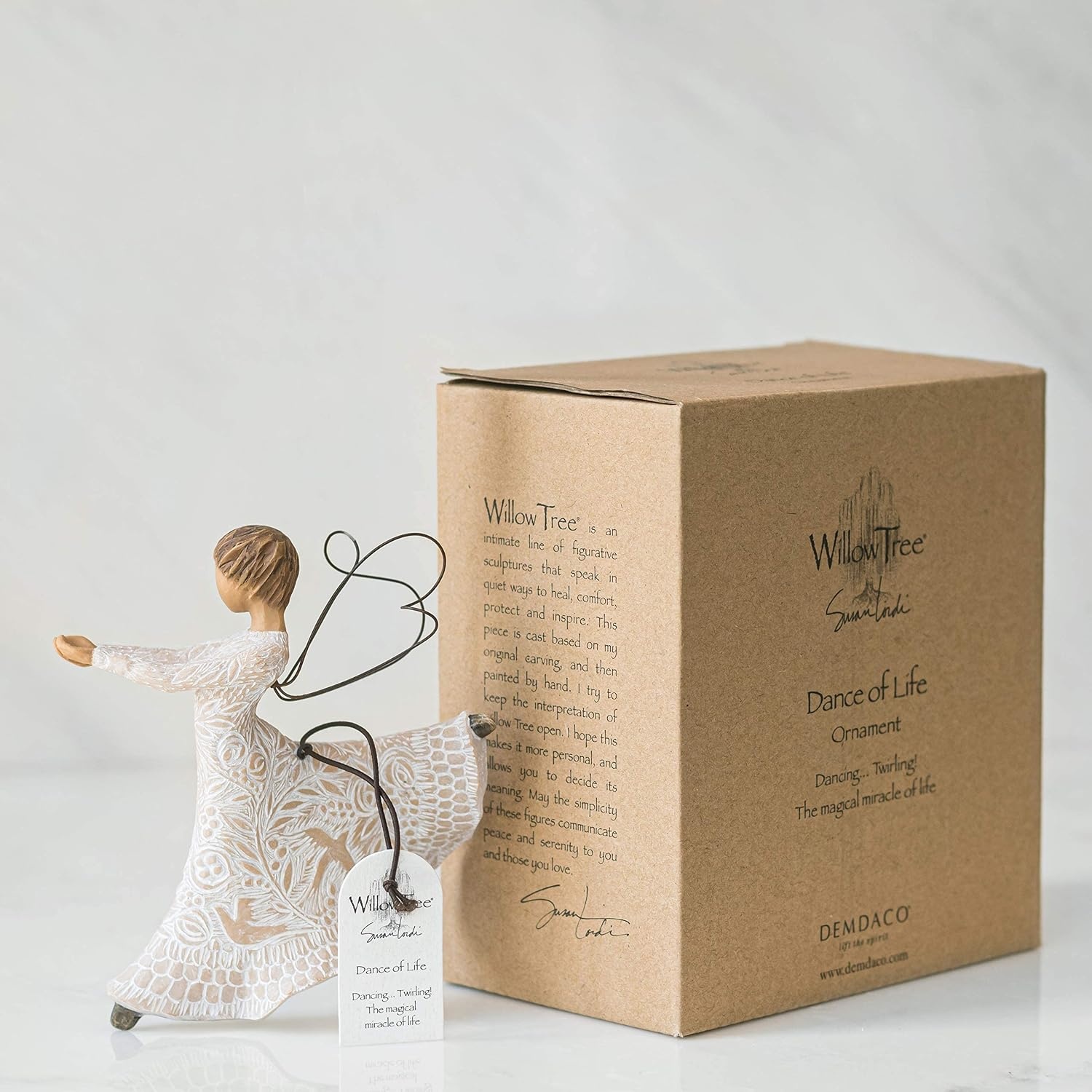 image:imageWillow Tree Dance of Life Hanging Ornament Angel Figurine Ballet Pose With Outstretched Arms Cream Dress Celebrates Lifes Milestones Cast from a Susan Lordi Original CarvingNatural