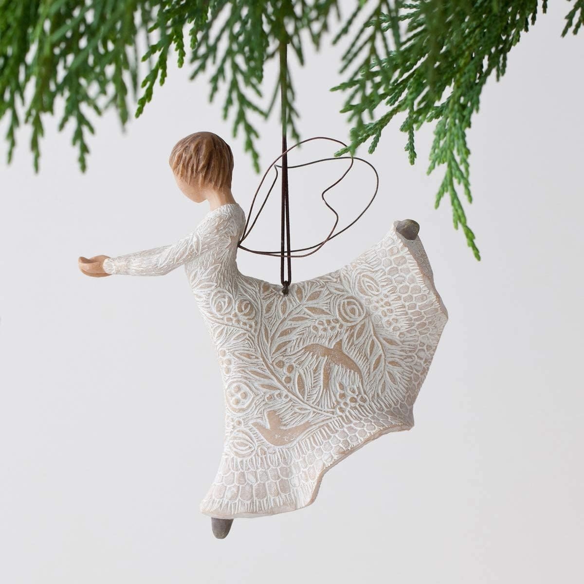 image:imageWillow Tree Dance of Life Hanging Ornament Angel Figurine Ballet Pose With Outstretched Arms Cream Dress Celebrates Lifes Milestones Cast from a Susan Lordi Original CarvingNatural
