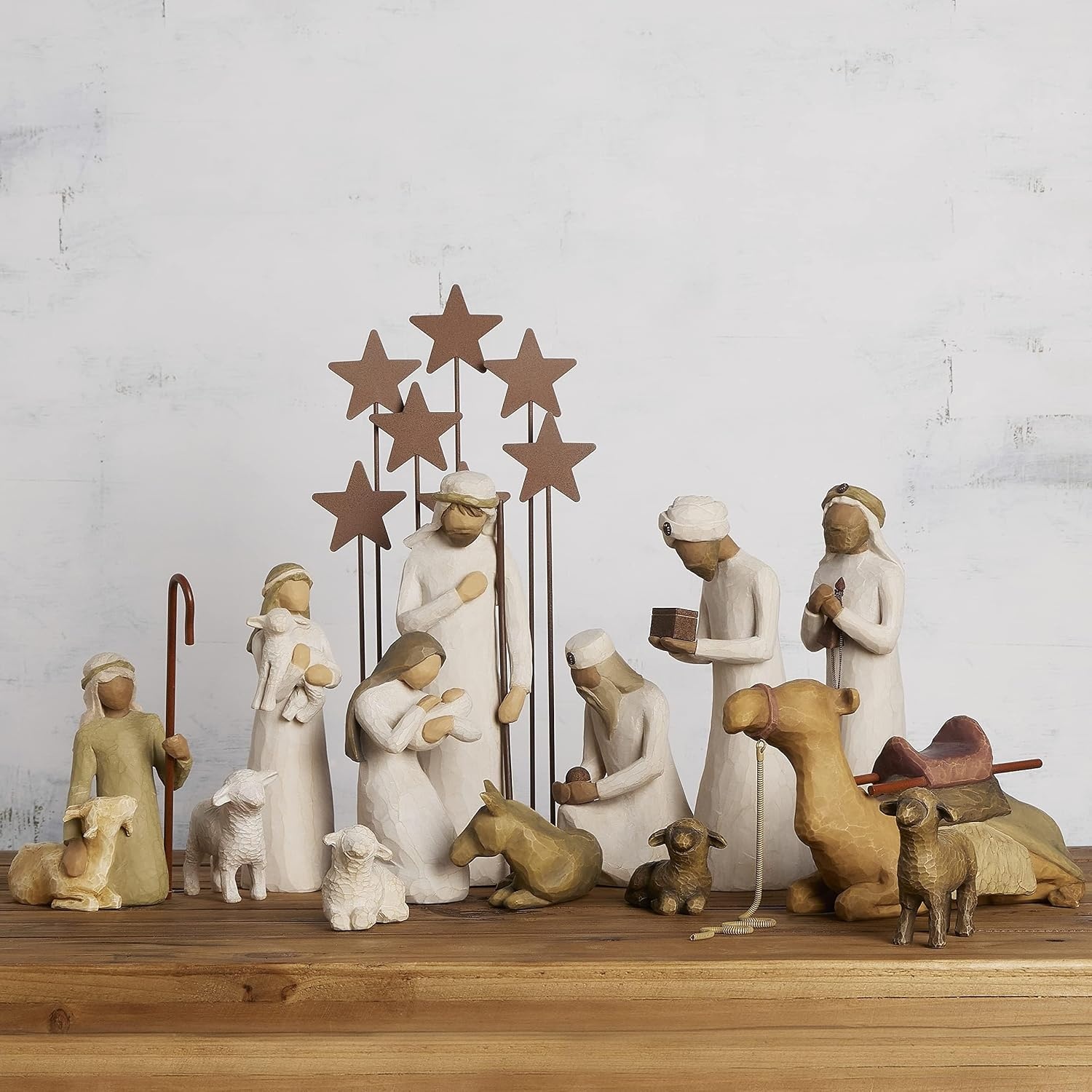 image:imageWillow Tree Nativity Figures with Three Wisemen Metal Stars 14 Piece Set Designed by Artist Susan Lordi Resin Figures Build the Nativity Scene a Timeless Holiday Tradition and Classic CollectionDeluxe Angel