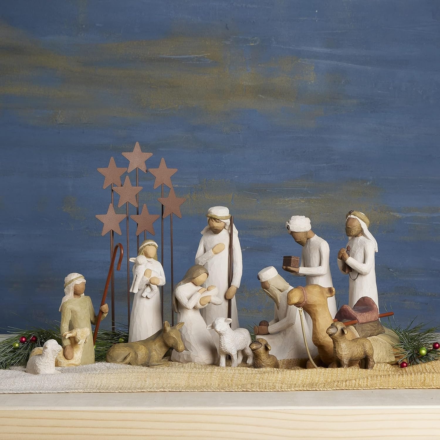 image:imageWillow Tree Nativity Figures with Three Wisemen Metal Stars 14 Piece Set Designed by Artist Susan Lordi Resin Figures Build the Nativity Scene a Timeless Holiday Tradition and Classic CollectionDeluxe Angel