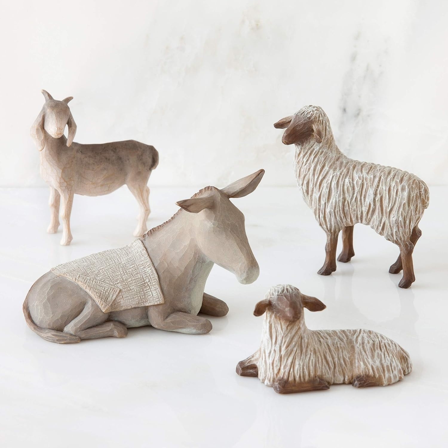 image:imageWillow Tree Sheltering Animals for the Holy Family 4 Piece Nativity Set Designed by Artist Susan Lordi Build the Nativity Scene a Timeless Holiday Tradition to Display on Mantel or TabletopAntique