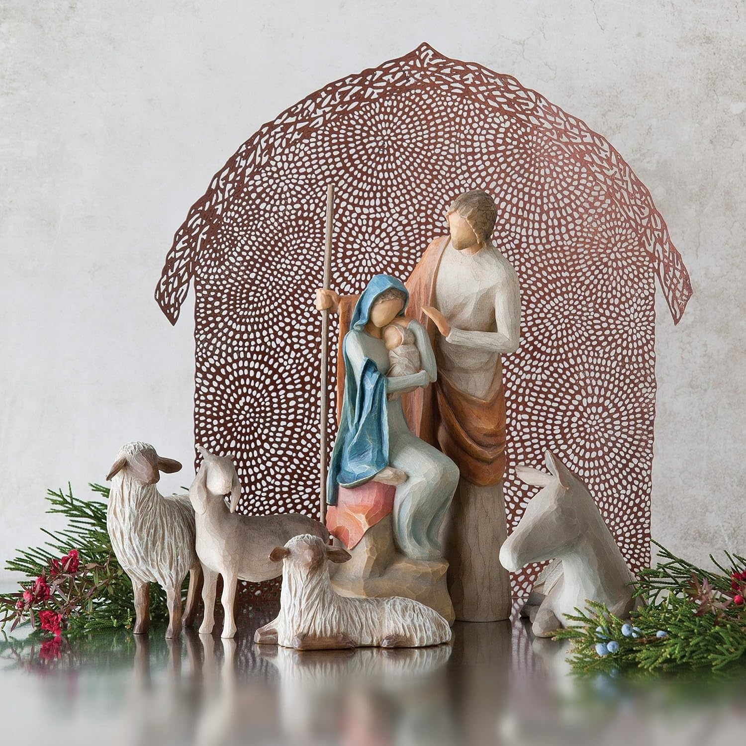 image:imageWillow Tree Sheltering Animals for the Holy Family 4 Piece Nativity Set Designed by Artist Susan Lordi Build the Nativity Scene a Timeless Holiday Tradition to Display on Mantel or TabletopAntique