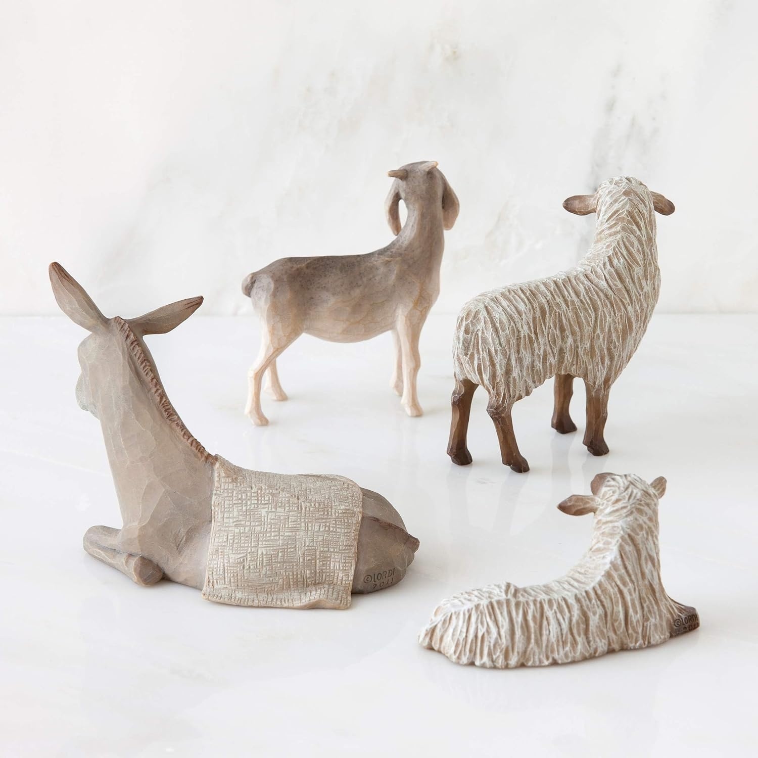 image:imageWillow Tree Sheltering Animals for the Holy Family 4 Piece Nativity Set Designed by Artist Susan Lordi Build the Nativity Scene a Timeless Holiday Tradition to Display on Mantel or TabletopAntique