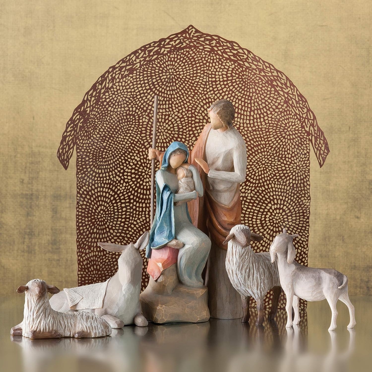 image:imageWillow Tree Sheltering Animals for the Holy Family 4 Piece Nativity Set Designed by Artist Susan Lordi Build the Nativity Scene a Timeless Holiday Tradition to Display on Mantel or TabletopAntique